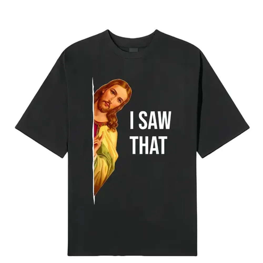 Short Sleeve Bowling Shirt Retro - เสื้อยืดผู้ชายลายมีมพระเยซู 