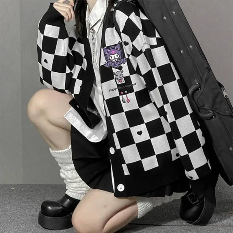 Jackets - เสื้อคาร์ดิแกนลายการ์ตูนอนิเมะยอดนิยมสำหรับสาวๆ สไตล์คาวาอี้ สีดำสวยงาม เหมาะสำหรับฤดูใบไม้ผลิและฤดูใบไม้ร่วง เสื้อถักทรงหลวม หวานละมุน