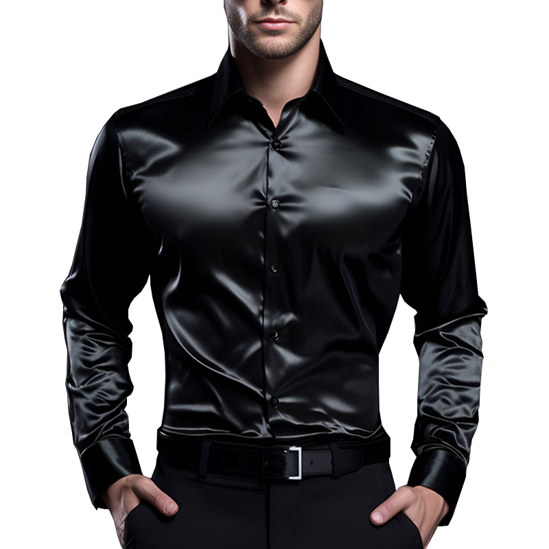 เสื้อเชิ้ตผ้าซาตินผิวเรียบสำหร - Mens Satin Silk Dress Shirt บทวิจารณ์และราคา