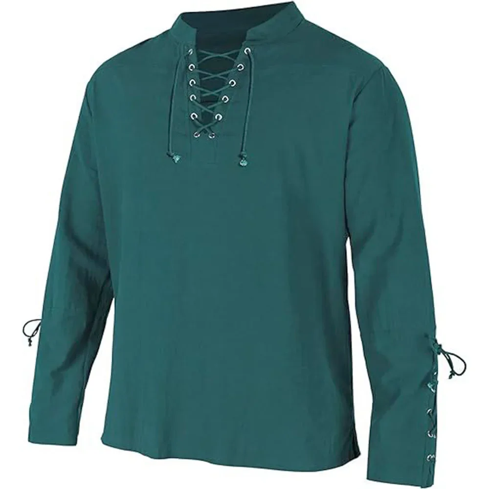 เสื้อเชิ้ตแขนยาวผูกเชือกคอวีสำ - Medieval Gothic Lace Up Pirate Shirt บทวิจารณ์และราคา