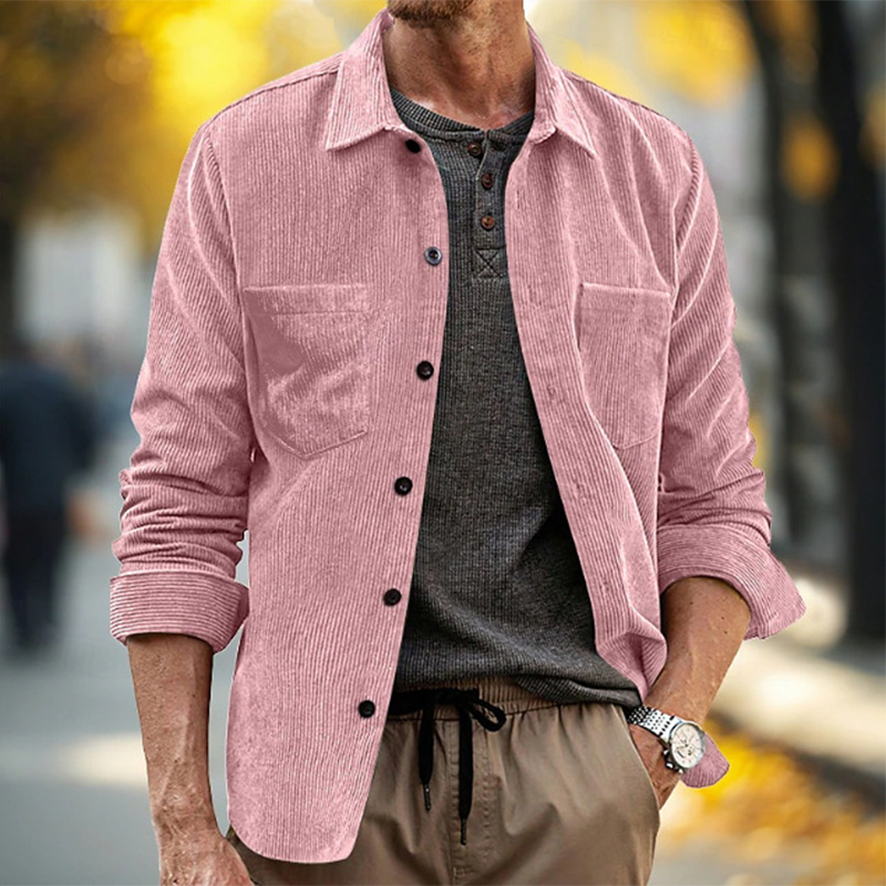 เสื้อเชิ้ตคอร์ดดูรอยสไตล์วินเท - Corduroy Button Up Shirt Men บทวิจารณ์และราคา