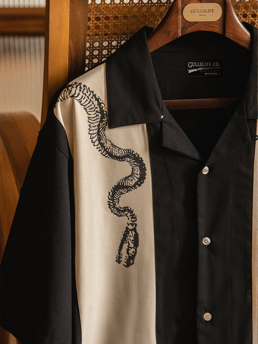 เสื้อเชิ้ตผู้ชายแขนสั้น ลายพิม - Short Sleeve Bowling Shirt Retro บทวิจารณ์และราคา