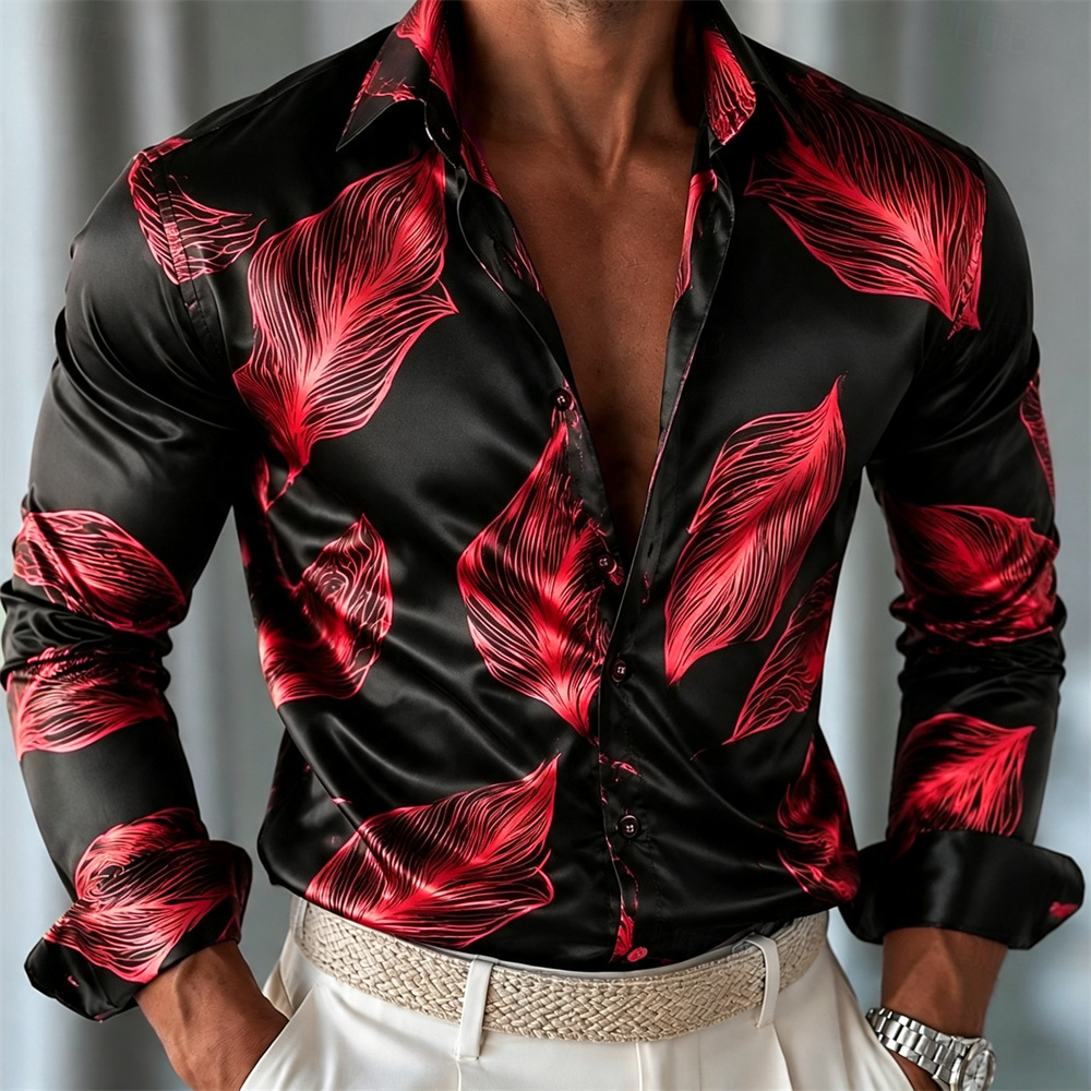 เสื้อเชิ้ตซาตินลายใบไม้สำหรับผ - Mens Satin Silk Dress Shirt บทวิจารณ์และราคา