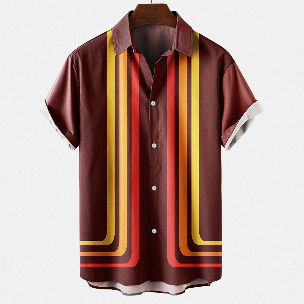 เสื้อโบว์ลิ่งลายทางสไตล์วินเทจ - Short Sleeve Bowling Shirt Retro บทวิจารณ์และราคา