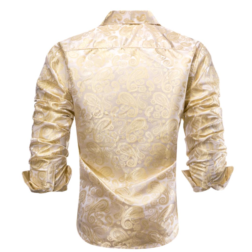 เสื้อเชิ๊ตของผู้ชายผ้าเบจสีทอง - Mens Satin Silk Dress Shirt บทวิจารณ์และราคา